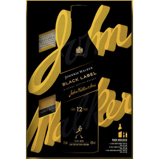 Johnnie Walker Black Label 700ml + Double Black 50ml & Gold Label Reserve 50ml Gift Pack