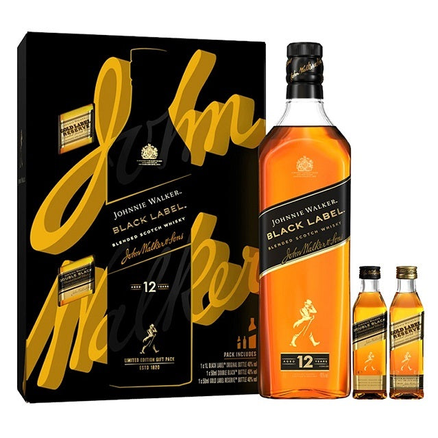 Johnnie Walker Black Label 700ml + Double Black 50ml & Gold Label Reserve 50ml Gift Pack