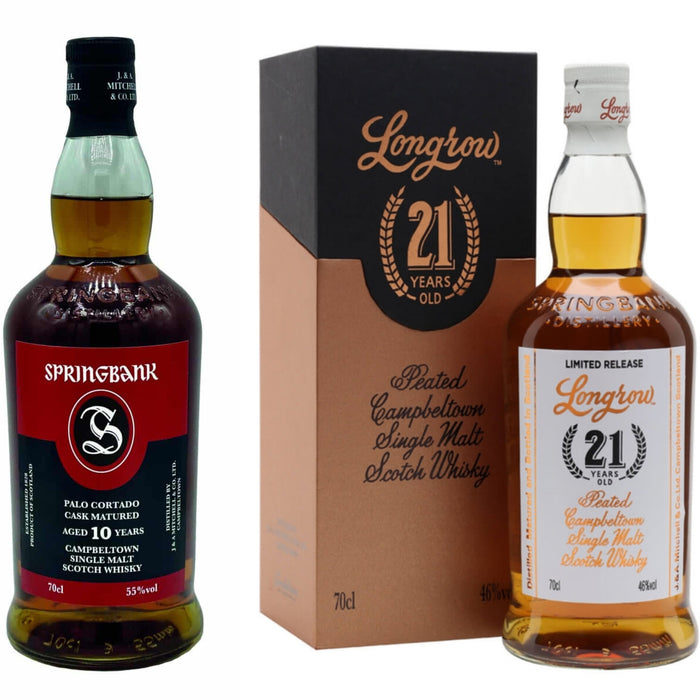 Springbank 'Palo Cortado cask matured' 10 Year Old + Longrow 21 Year Old 2023 Release Combo