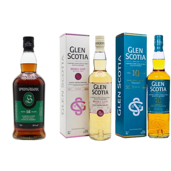 Springbank 15 Year Old + Glen Scotia Double Cask Rum Finish + Glen Scotia 10 Year Old